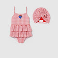 Baby gingham swimsuit set - white and red