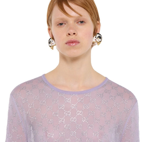 Fine silk T-shirt with GG crystals - lilac