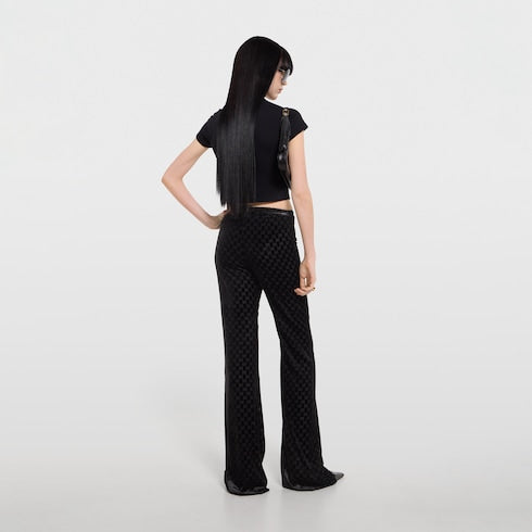 Cotton jersey T-shirt with devoré detail - black