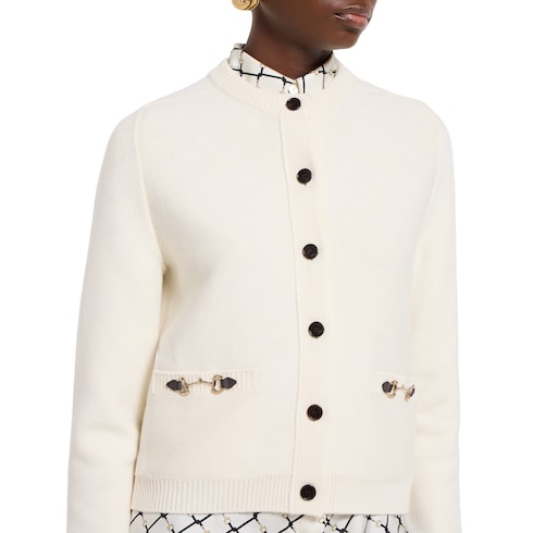 Wool cashmere cardigan with Horsebit - white