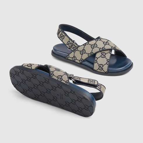 Children's GG sandal - beige and blue canvas