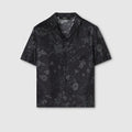 Printed silk twill bowling shirt - black and grey