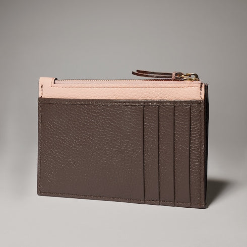 Bi-color GG Marmont zip key pouch - dark taupe leather