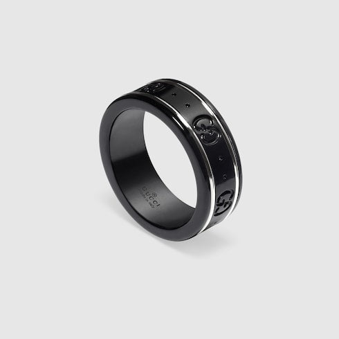 18k White Gold And Black Icon Thin Band - 18k White Gold And Black