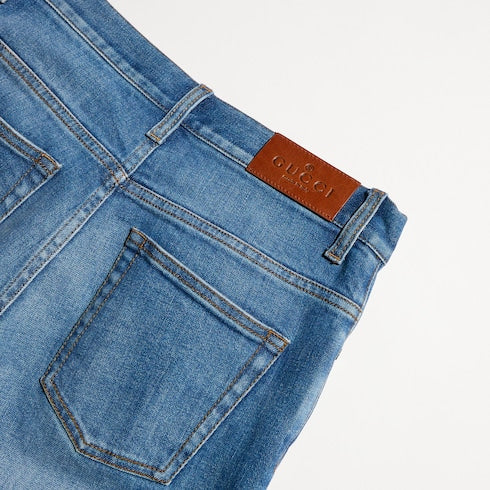 Flared stretch cotton denim pants - blue