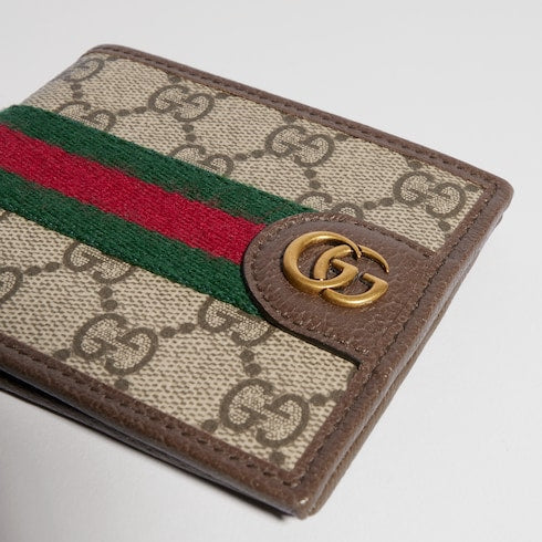 Ophidia bi-fold wallet - beige and dark brown fabric