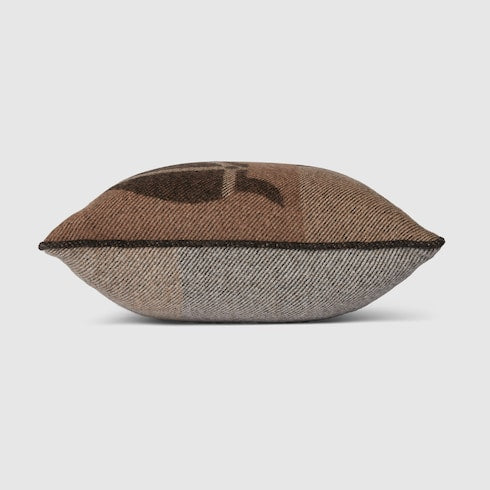 Wool jacquard cushion - brown and beige
