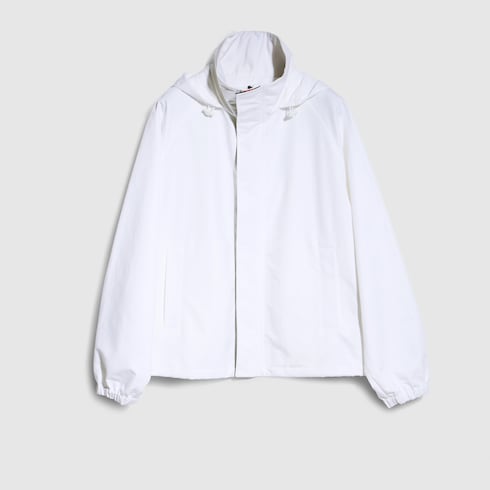 Compact cotton canvas zip jacket - white