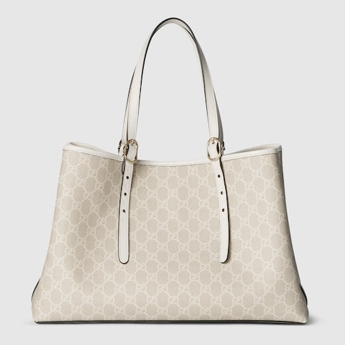 GG Emblem large tote bag - beige and white GG fabric
