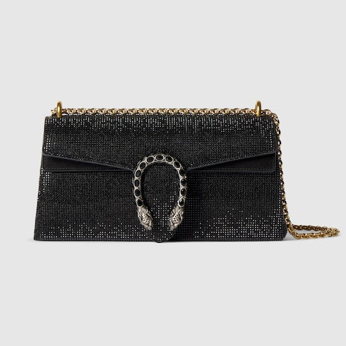 Dionysus crystal medium shoulder bag - black suede