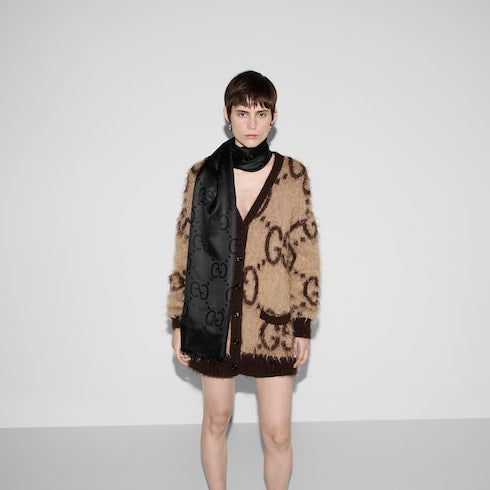 GG jacquard silk wool shawl - black