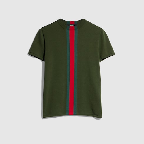 Knit cotton T-shirt with Web intarsia - green