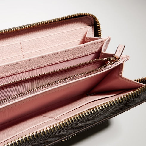 Bi-color GG Marmont zip around wallet - dark taupe and pink leather