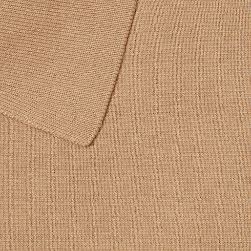 Silk cotton polo shirt with embroidery - light brown