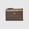 Bi-color GG Marmont zip key pouch - dark taupe leather
