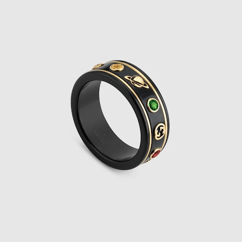 Icon 18k ring with gemstones - 18k Yellow Gold / Black