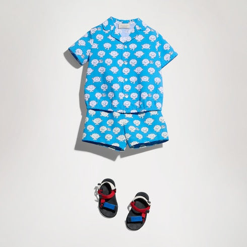 Baby crinkle cotton shirt - azure and white