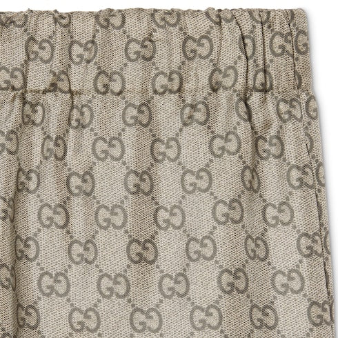 Printed silk twill leisure pants - beige and dark brown
