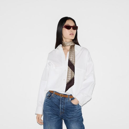 Laminated printed silk twill carré - brown