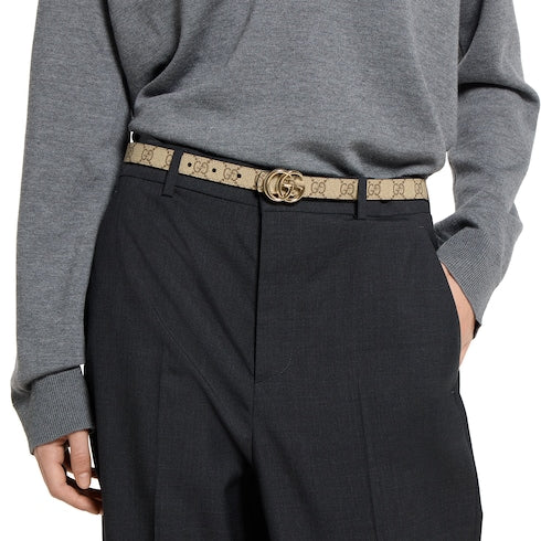 Reversible GG Marmont thin belt - beige GG Supreme and black leather