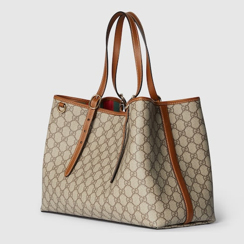 GG Emblem large tote bag - beige and brown GG fabric