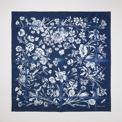Cotton silk jacquard pocket square - blue and white