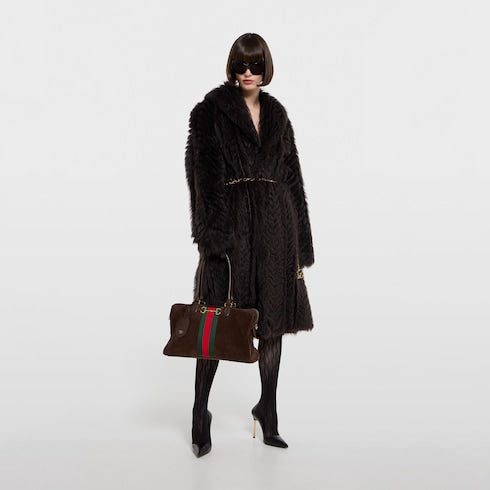Borsetto large boston bag - dark brown suede