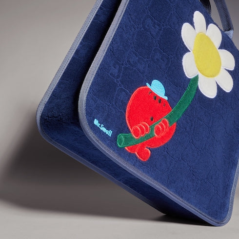 Children's GG tote bag with embroidery - dark blue GG terrycloth