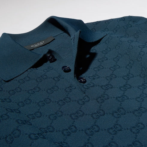 Technical GG jacquard fabric polo shirt - dark blue