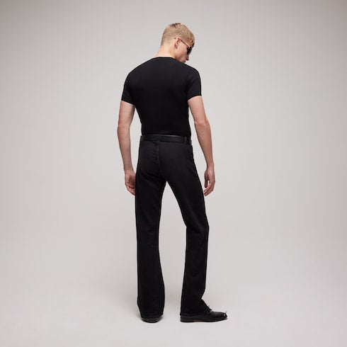 Knit silk cotton T-shirt with embroidery - black