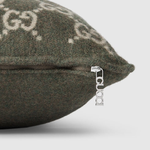 GG wool cashmere jacquard cushion - green