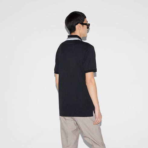 Cotton polo shirt with embroidery - navy