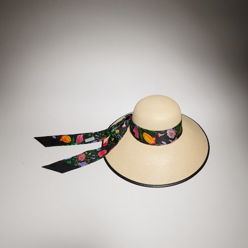 Panama twill hat with silk ribbon - light beige