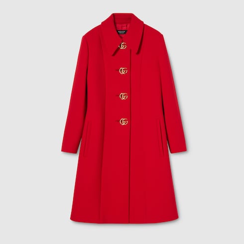 Wool natté coat with Double G button - red