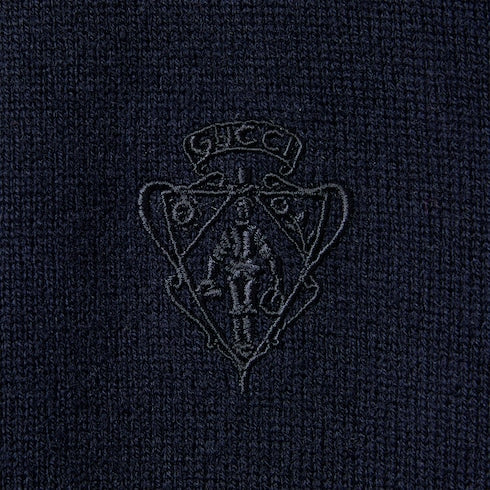 Knit wool cardigan with embroidery - dark blue