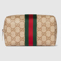 Medium cosmetic case with Web - sand and brown GG canvas