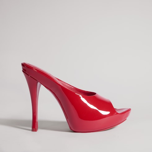 Women's stiletto platform slide - red patent leather