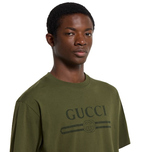 Cotton jersey T-shirt with print - forest green