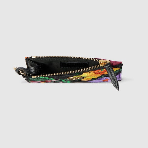 GG Marmont zip key pouch - black silk twill