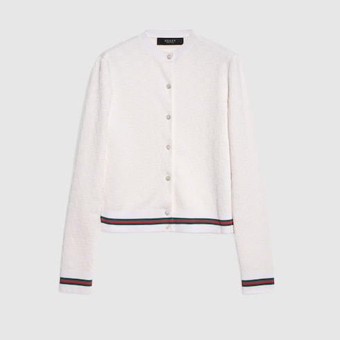 GG fine cotton viscose jacquard cardigan - ivory