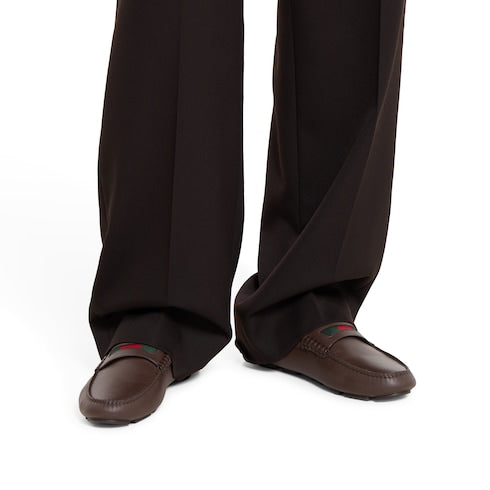 Men's driver with Web detail - dark brown leather