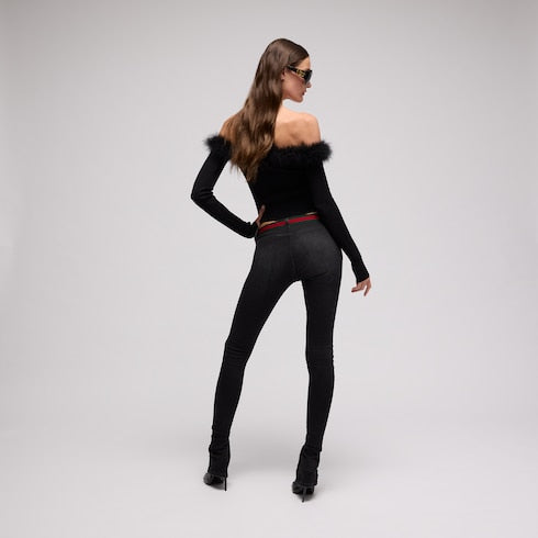 Rib viscose off-the-shoulder top - black