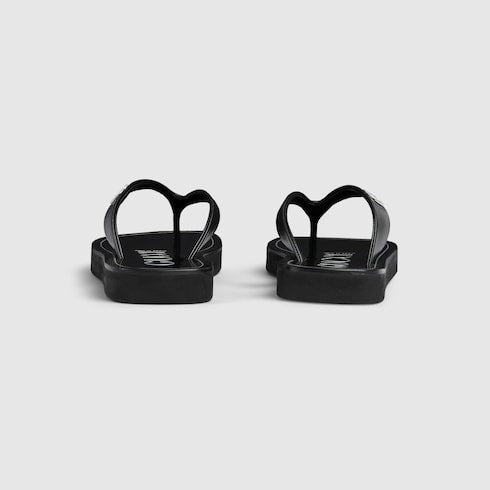 Women's thong sandal with Double G - black leather
