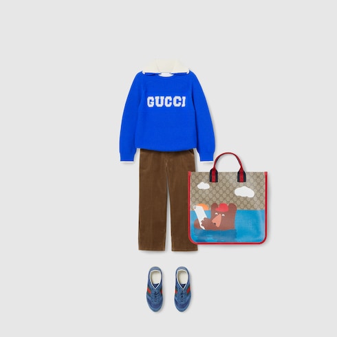 Children's wool polo sweater - blue and white