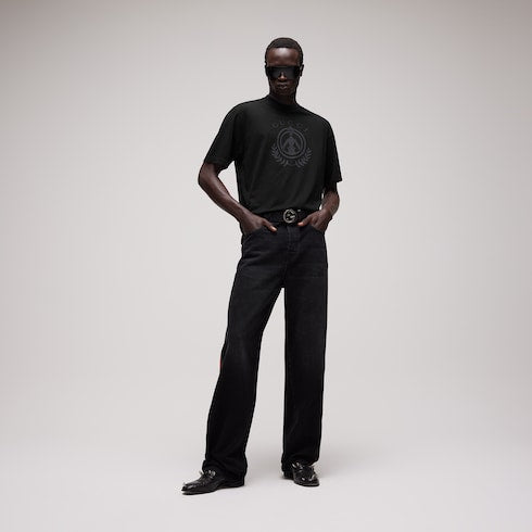 Cotton jersey T-shirt with print - black