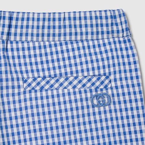 Children's gingham cotton shorts - light blue and white