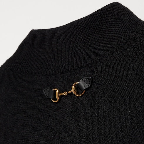 Fine rib knit wool dress with Horsebit - black
