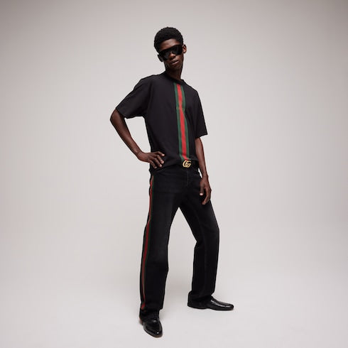 Cotton jersey T-shirt with print - black