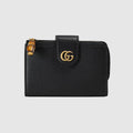 Medium Double G wallet with bamboo - black leather