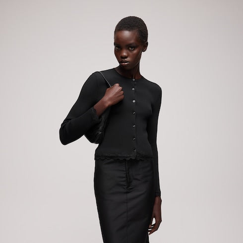 Fine matte viscose rib cardigan - black